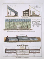 Ontwerp voor twee Perzikhuisjes en een Kas, 1806
