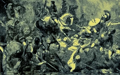 Vernietiging van het Atheense leger in Sicilië, illustratie uit The Illustrated History of the World, gepubliceerd ca. 1880