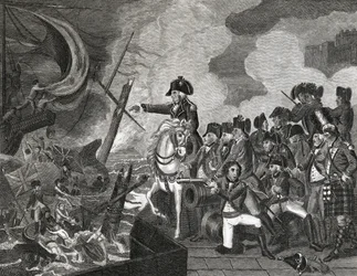 Vernietiging van de Kanonneerboten voor Gibraltar, gegraveerd door H.Cook, 1816