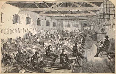 Slaapzaal in Coldbath Fields Prison, illustratie uit The Criminal Prisons of London and Scenes from Prison Life door Henry Mayhew en John Binny, uitgegeven in 1862
