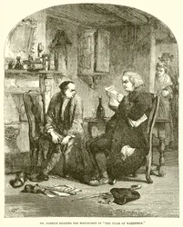 Dr. Johnson leest het manuscript van The Vicar of Wakefield