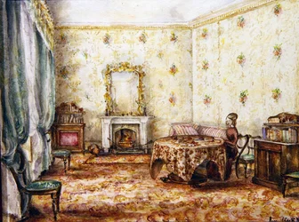 Saloninterieur in een landhuis, ca. 1848