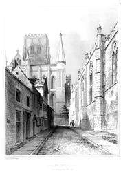 Durham Cathedral, oostelijk uitzicht vanaf Bow Lane