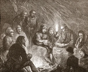 Nederlandse protestanten in schuilplaatsen, illustratie uit De Geschiedenis van het Protestantisme door James Aitken Wylie, 1878