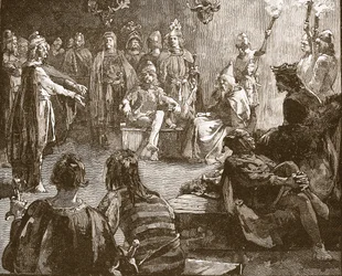 Edwin van Northumbria en christelijke missionarissen, illustratie uit Cassells Illustrated History of England
