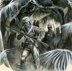 Engelse soldaten in India in de 19e eeuw
