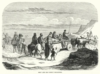 Esau en zijn familie vertrekken (gravure)