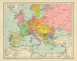 Europa aan de vooravond van de Grote Oorlog 1914 (kleurenlitho)