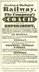 Facsimile van Advertentiebiljet uitgegeven door de Stockton en Darlington Spoorweg