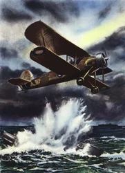 Fairey Swordfish die een U-boot in de Noordzee tot zinken brengt