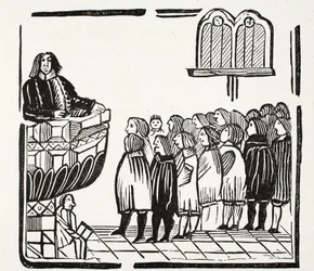 Verdere en meer verschrikkelijke waarschuwingen van God, illustratie uit Chap-books van de achttiende eeuw door John Ashton, uitgegeven 1882