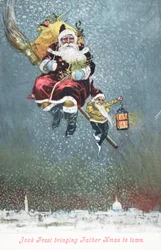 Kerstman op zijn bezem, kerstkaart