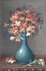 Bloemen in een blauwe vaas, ca. 1870