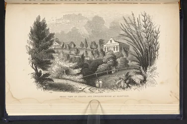 Vooraanzicht van kapel en woonhuis in Sligoville (gravure)