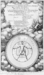 Frontispice van Utriusque Cosmi Historia door Robert Fludd (1574-1637) deel I, gepubliceerd door Oppenheim 1617