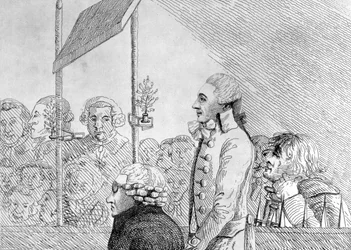 George Barrington getekend uit het leven tijdens zijn proces in de Old Bailey op vrijdag 17 september