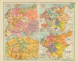Duitsland onder Frederik Barbarossa. Duitsland aan het einde van de XVe eeuw. De Boven-Rijn en de Boven-Donau (kleurenlitho)