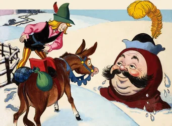 Reusachtig hoofd in de sneeuw