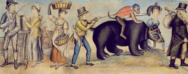 Op weg naar de Kermis, detail van een optredende beer en aap, c.1815
