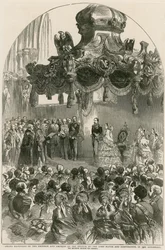 Grote ontvangst van de Keizer en Keizerin van Frankrijk door de Lord Mayor en Corporation in de Guildhall, Londen