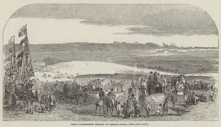 Grote protectionistische bijeenkomst op Barham Downs (gravure)