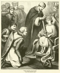 "Gualo plaatste een ring van goud, op zijn kinderhoofdje" (gravure)