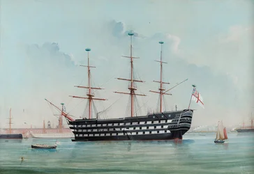 HMS Victory in de Haven van Portsmouth, ca.1860