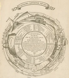 H A Barkers uitzicht op Parijs, Panorama, Leicester Square, Londen; ook een uitzicht op Edinburgh