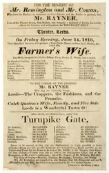 Pamflet ter aankondiging van een eenmalige voorstelling door Mr. Rayner in "De Boerin" en "Tolpoort" in het Theater, Leeds