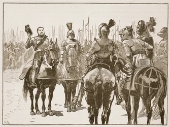Hendrik en de gevangengenomen Franse officieren, illustratie uit Cassells Geïllustreerde Geschiedenis van Engeland