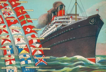 Huisvlaggen van passagiersstoombootlijnen (kleurenlitho)