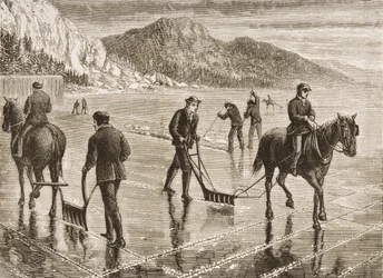IJsoogst op de Hudson River, New York State, ca. 1870, uit 