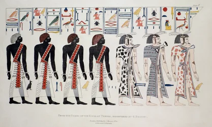 Illustratie uit de Graven van de Koningen in Thebe, ontdekt door G. Belzoni, prent gepubliceerd 1820