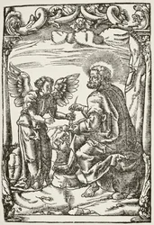 Illustratie van het begin van Tyndales eerste Engelse vertaling van het Nieuwe Testament, gepubliceerd in Keulen in 1525, uit The National and Domestic History of England door William Hickman Smith Aubrey