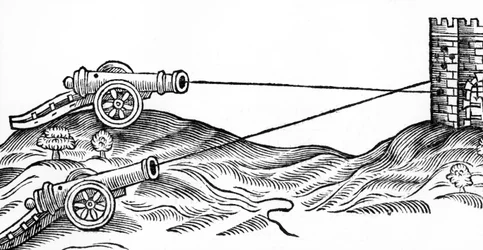 Illustratie van kanonvuur in De kunst van de artillerie door Thomas Smith (fl.1600-27), 1628