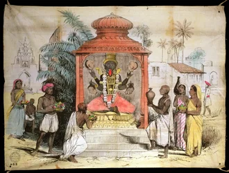 India, figuur en aanbidding van Kali, c.1850