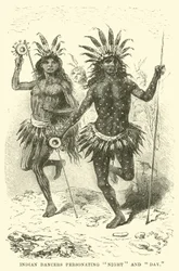 Indiaanse dansers die Nacht en Dag uitbeelden