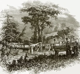 Indiase grafmonumenten aan de oevers van de Cowlitz rivier