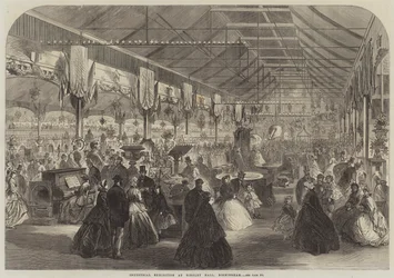 Industriële Tentoonstelling in Bingley Hall, Birmingham (gravure)