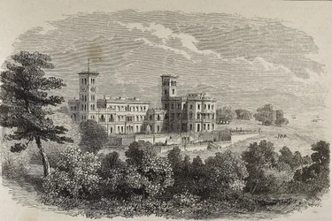 Isle of Wight. Osborne House, de zomerresidentie van koningin Victoria. Illustratie van 1880