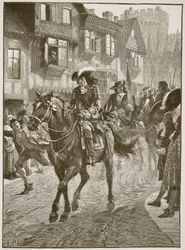 James betreedt Dublin na de Slag aan de Boyne, illustratie uit Cassells Illustrated History of England
