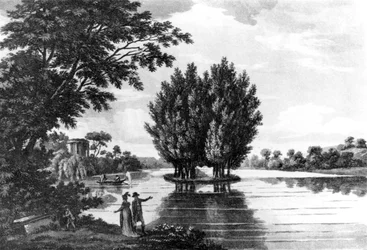 Graf van Jean-Jacques Rousseau (1712-78) in Ermenonville, uit A Sporting Tour Through France in a Series of Letters to the Earl of Darlington door Kolonel Thomas Thornton, gepubliceerd 1806