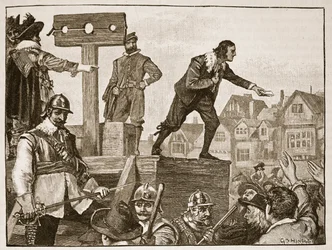 John Lilburne op de schandpaal, illustratie uit Cassells Geïllustreerde Geschiedenis van Engeland