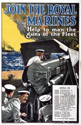 Word lid van de Royal Marines - Help de kanonnen van de vloot te bemannen, Eerste Wereldoorlog wervingsposter