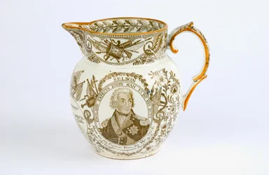 Kan met transferontwerpen ter herdenking van de veldslagen en eerbewijzen van Horatio Nelson, ca. 1805