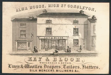 Key and Bloor, groothandel en detailhandel in linnen en wol, kleermakers, hoedenmakers, zijdehandelaren, modistes