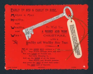 Sleutel met label, kerstkaart