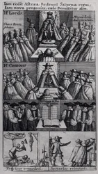 Koning Karel II (1630-85) met de Houses of Parliament, 1660