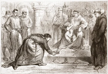 Koning Jan en de pauselijke legaat, illustratie uit The History of Protestantism door James Aitken Wylie (1808-1890), gepubliceerd 1878