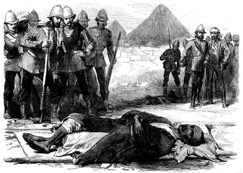 Koning Theodoor, zoals hij dood lag in Magdala, uit De Britse expeditie naar Magdala, 1868